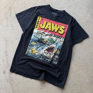 Modern Mens Jaws Comic Book Graphic Movie Promo T-Shirt Retro Black Size M